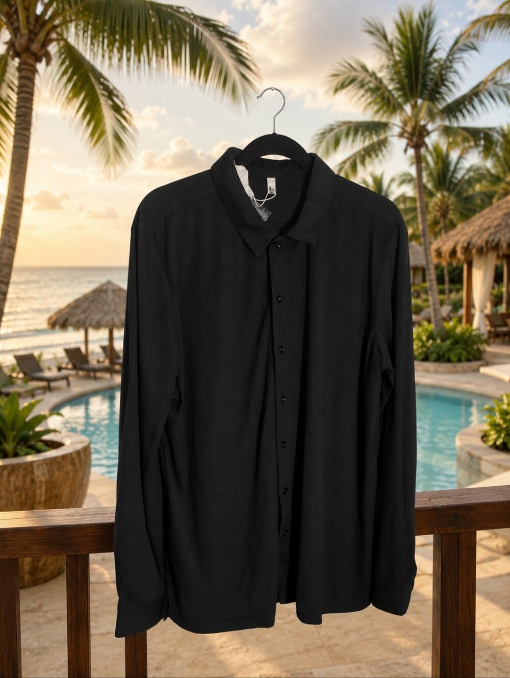 COOFANDY Mens Stretch Dress Shirts Long Sleeve Button Down Black Large Reg. Fit